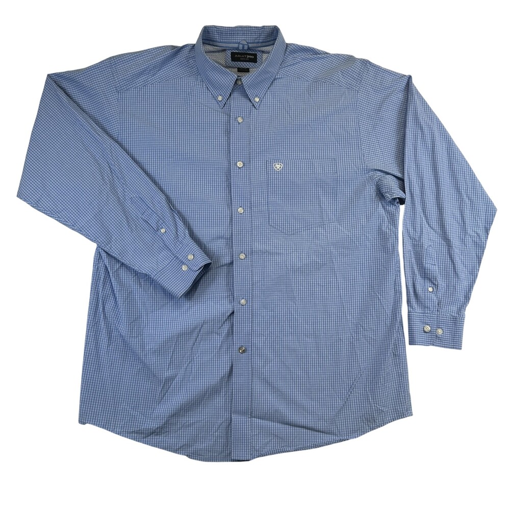 Ariat Pro Series Shirt Mens XL Blue Check Long Sleeve Vented Western Button-Up
